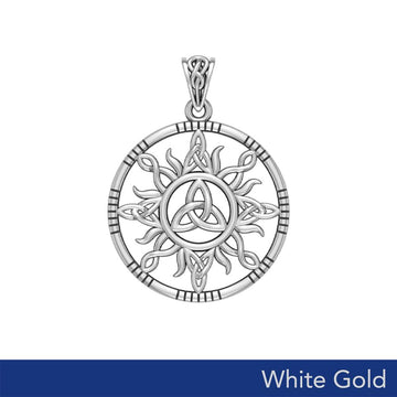 The Sun and Celtic Trinity Knot Solid White Gold Pendant WPD5924 - Jewelry